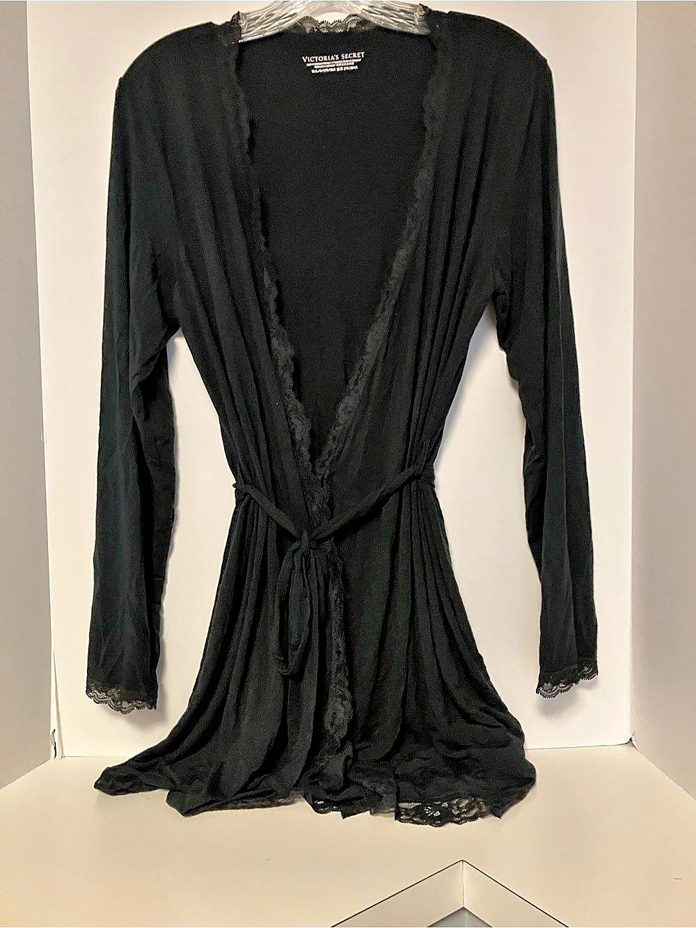 Victoria's Secret SoSoft Modal Lace-Trim Robe Black Lace Trim Robe Size M/L Like